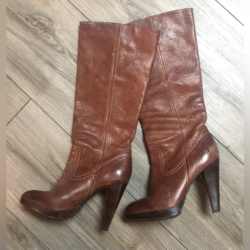 Frye HARLOW CAMPUS Fashion Knee High Brown Leather Boots